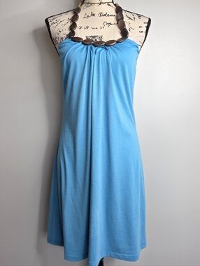 Y2k L8ter Bohemian Blue Halter Dress Wood Beaded Neckline L